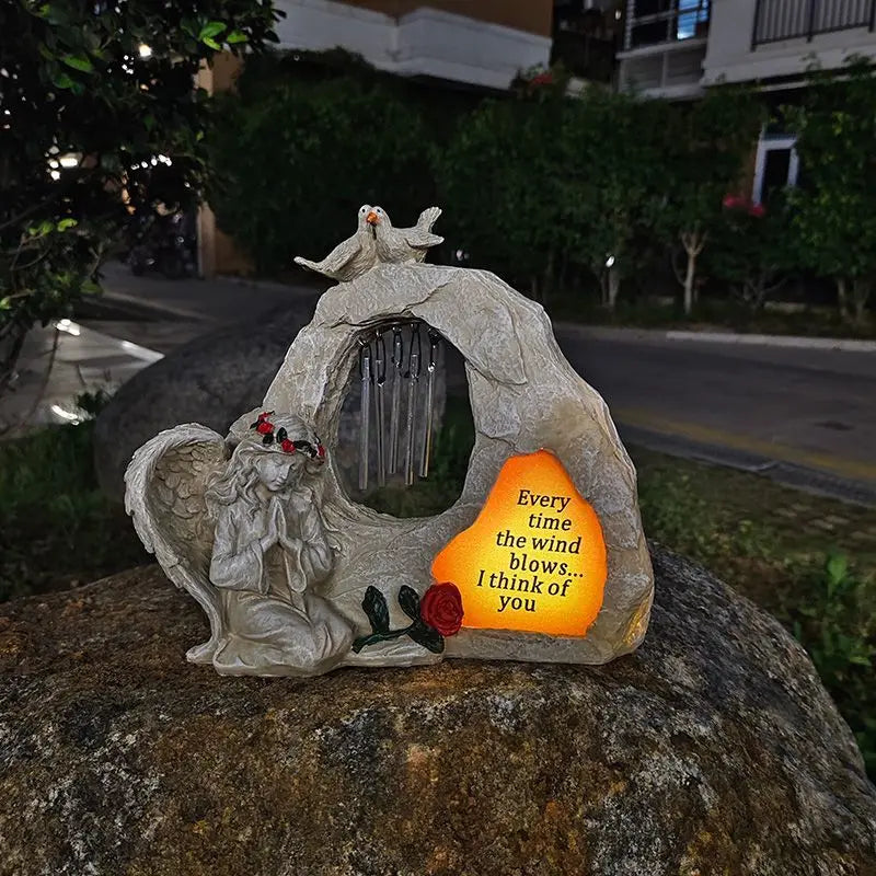 Solar Powered Angel Garden Statue With LED Wind Chimes