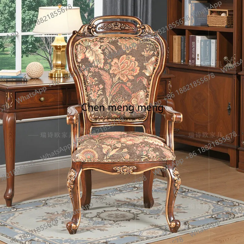 Y183 American country solid wood sofa chair casual backrest retro dining chair single fabric armchair