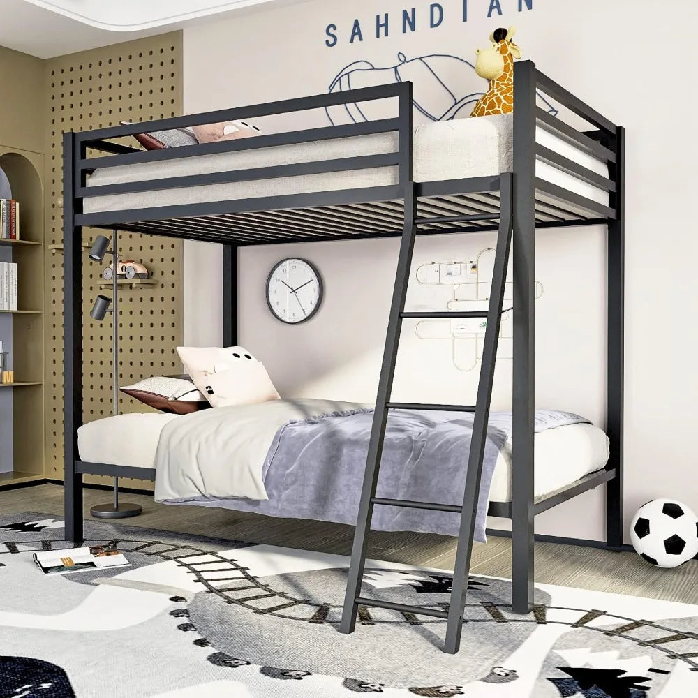 RBXC Metal Loft Bunk Bed Twin Over Twin With Guardrail