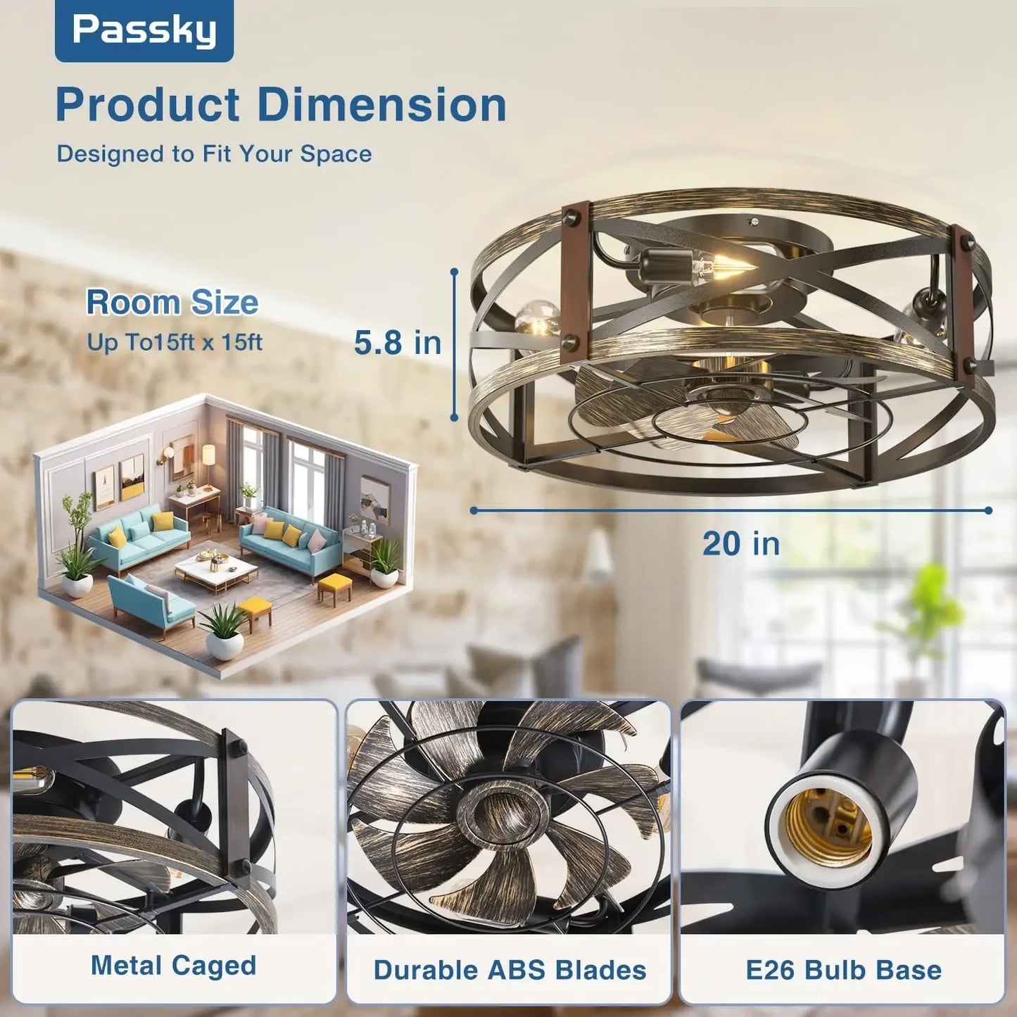 Farmhouse Flush Mount Ceiling Fan With Lights And Remote