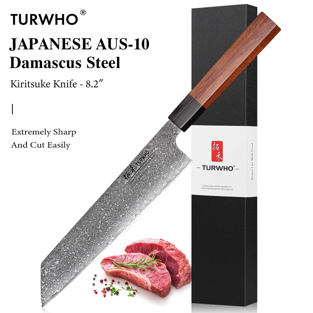 TURWHO Hand Forged Japanese Chef Knife Damascus Steel Santoku