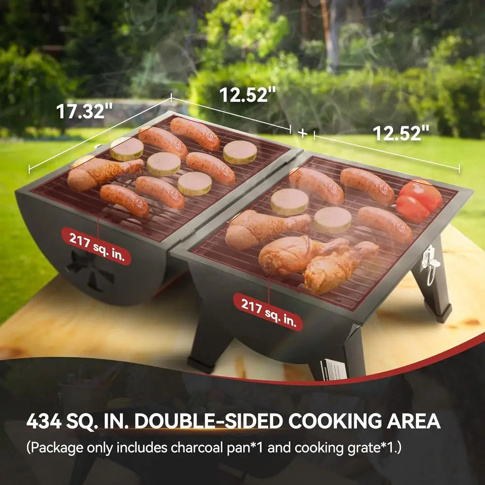 Portable Charcoal Grill, Convertible Lid-to-Grill Zone | Outdoor Compact Tabletop Barrel BBQ Grill with 217 Sq. In., Backyard, P