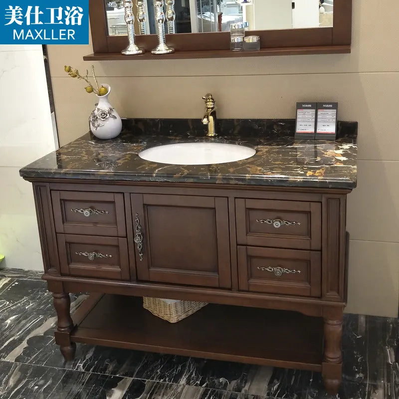 H1 Oak Bathroom Cabinet Set Marble Vanity Sink Toilet Cabinet Customized Solid Wood Floor-standing Wash Basin