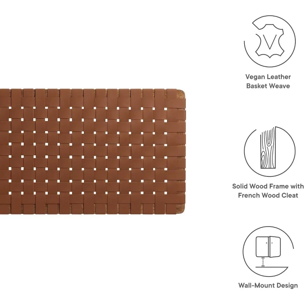 Faux Leather Queen Headboard with Woven Texture, Wall Mount Design for Bedroom