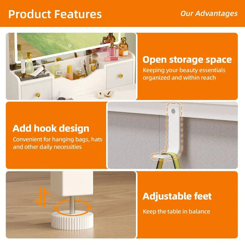 Vanity Table With Mirror And Stool Storage Desk Makeup