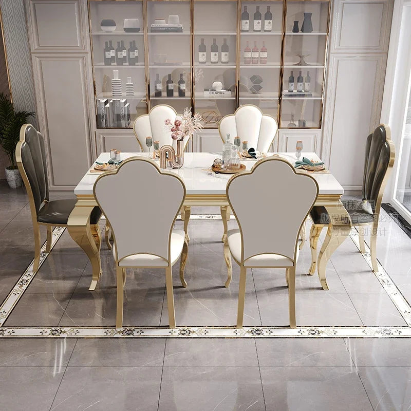 Rectangular Design Mesa Comedor Home Furniture Marble Luxury Dining Table Unique Gold Individual White Italian Dining Table