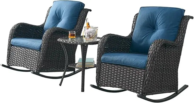 Patio Chairs Outdoor Rocking Chair - 3 Piece Wicker Patio Bistro Set Rattan Patio Furniture Rocker Chairs and Side Table