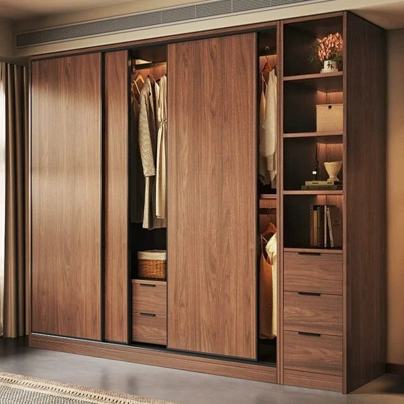 Storage Clothes Closet Furniture Household Bedroom Solid Wood Cabinet Light Luxury Sliding Door Large Wardrobe Clothing Cabinets