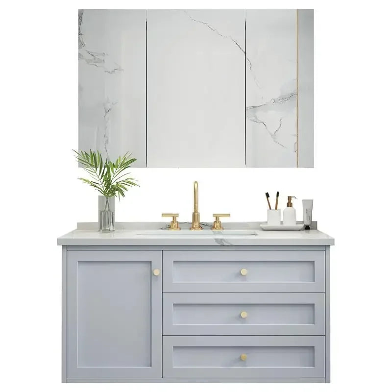 Nordic Bathroom Vanity Cabinet With Mirror Light And Ceramic Sink