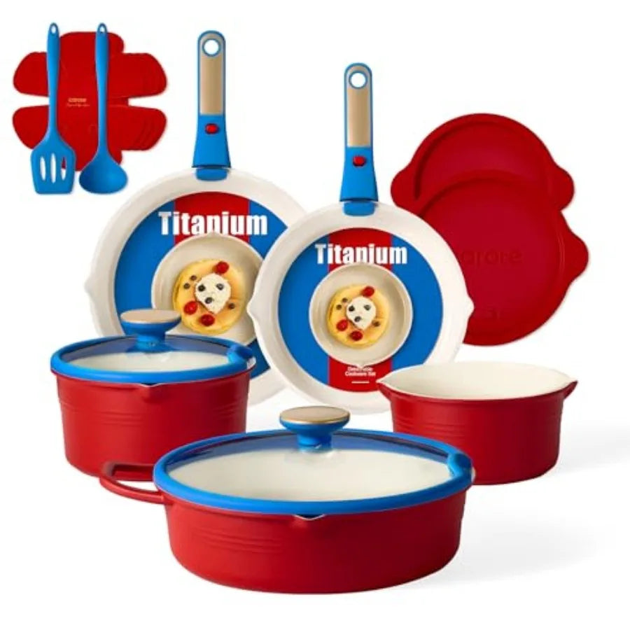 Ceramic Cookware Set With Detachable Handle 18 Pieces Nonstick Lids