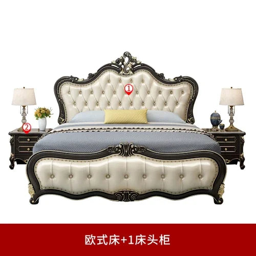 Carved Modern Wooden Leather Bedroom Set For Luxury Home Furniture