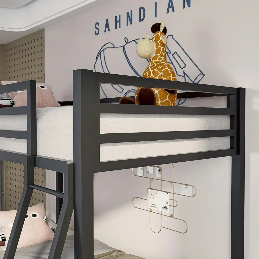 RBXC Metal Loft Bunk Bed Twin Over Twin With Guardrail