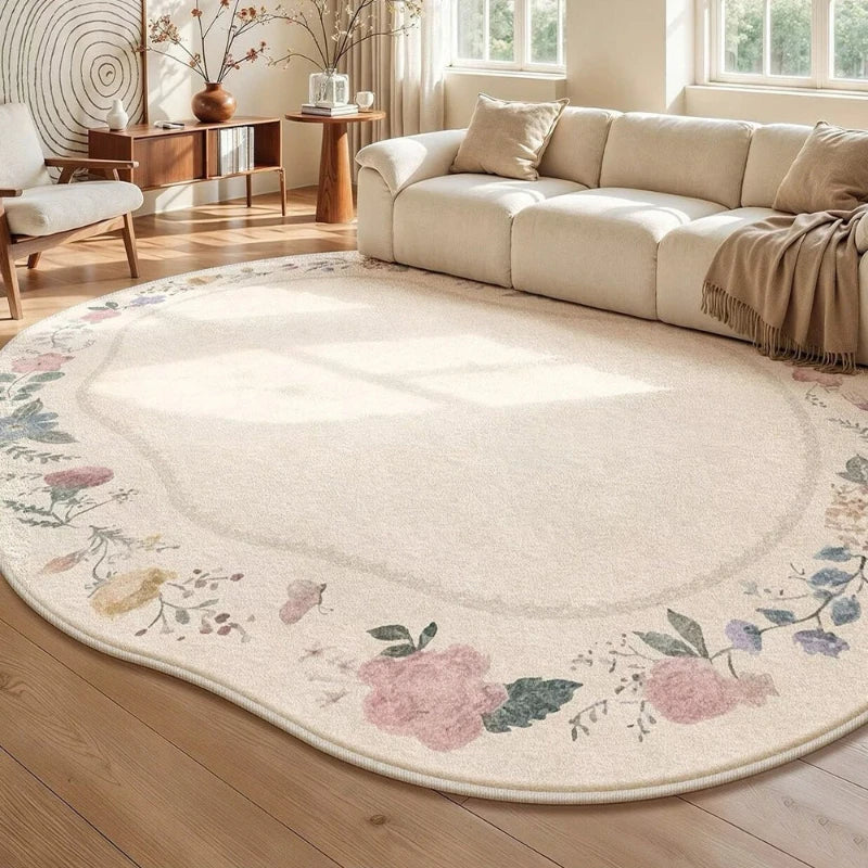 Irregular Shaped Plush Rug For Living Room With Flower Pattern