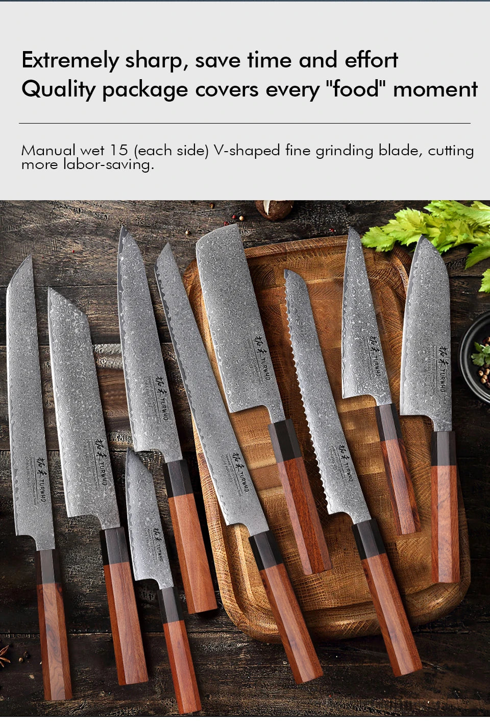 TURWHO Hand Forged Japanese Chef Knife Damascus Steel Santoku