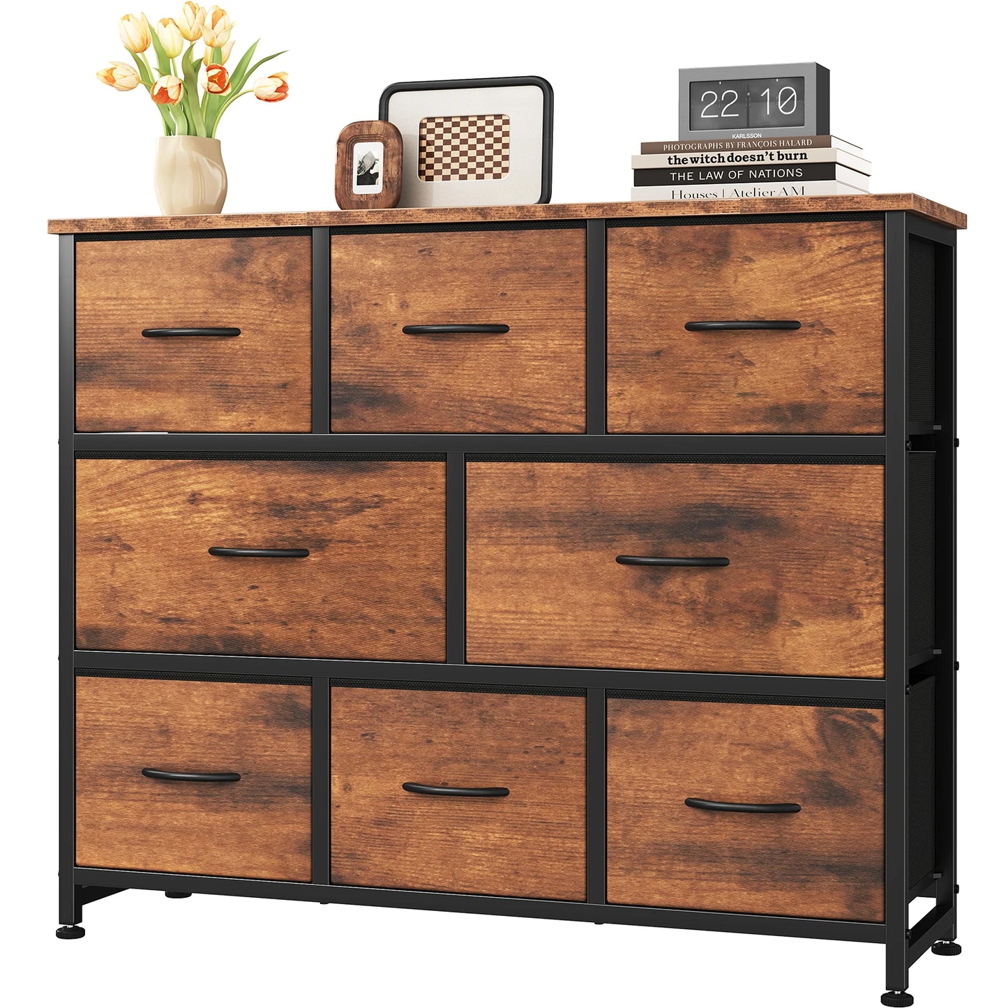 JHK Dresser with 8 Fabric Drawers Cabinet for Living Room Wide Storage Dressers for Closet Chests of Drawers with Wood Top and Mental Frame Storage Unit for Bedroom and Entryway