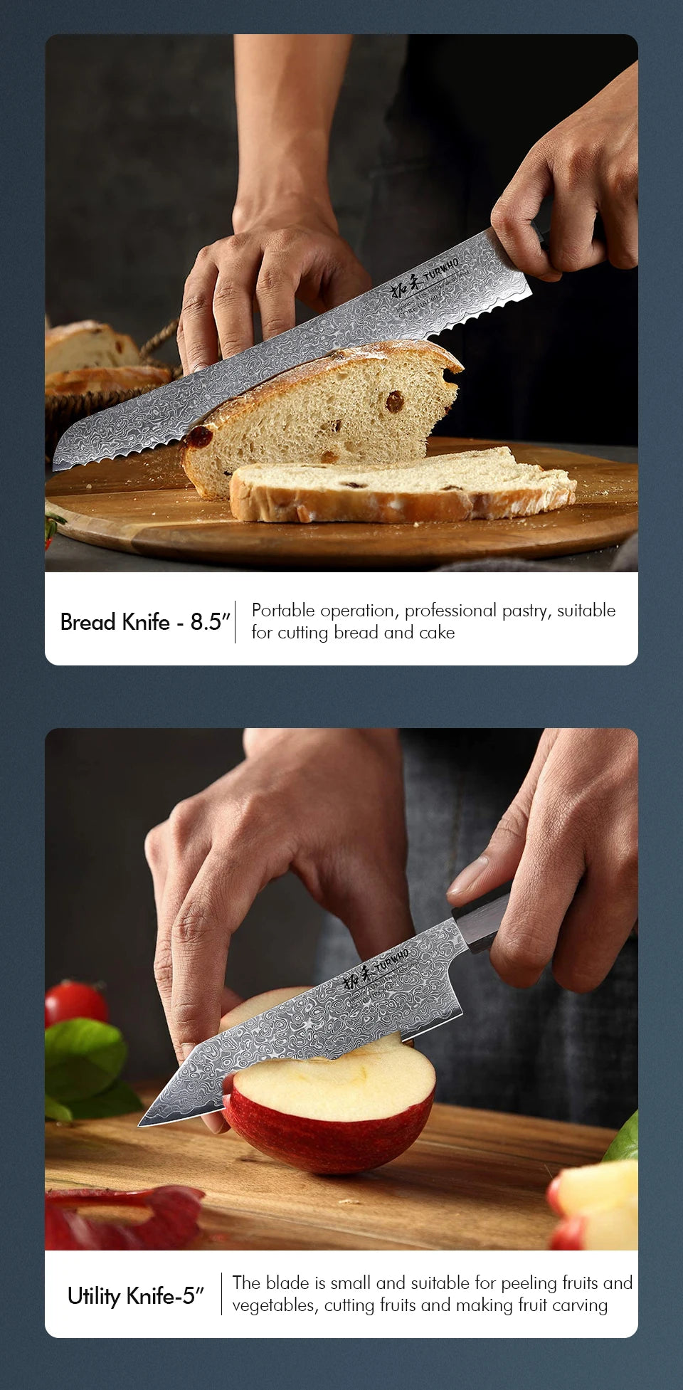 TURWHO Hand Forged Japanese Chef Knife Damascus Steel Santoku