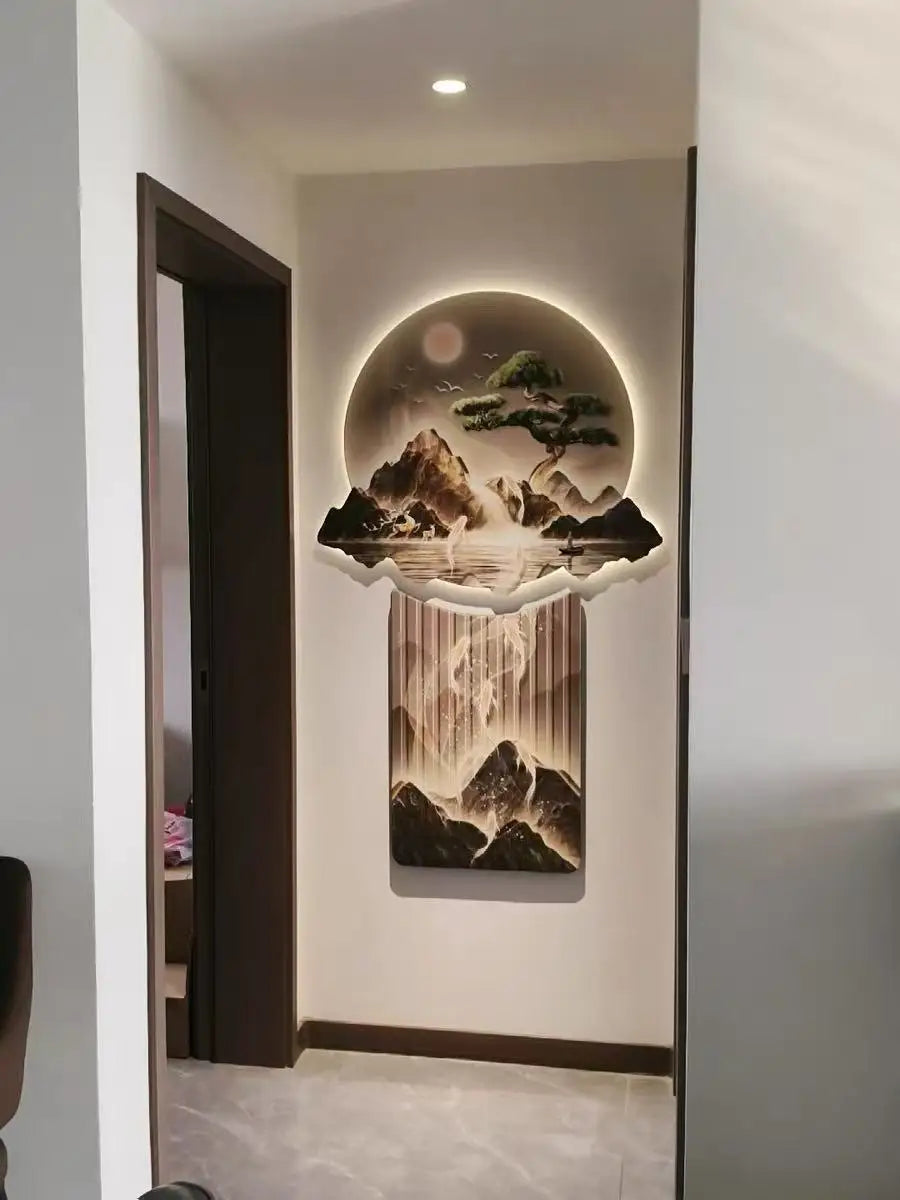 Modern Background Landscape Led Living Room Wall Lamp Painting Home Decor Corridor Entrance Hall Lustre Remote Control Lighting