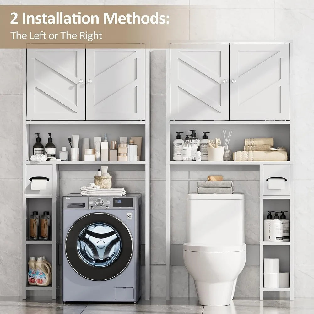 Bathroom Storage Cabinet Over Toilet with Toilet Paper Holder, Freestanding Organizer Space Saver, White
