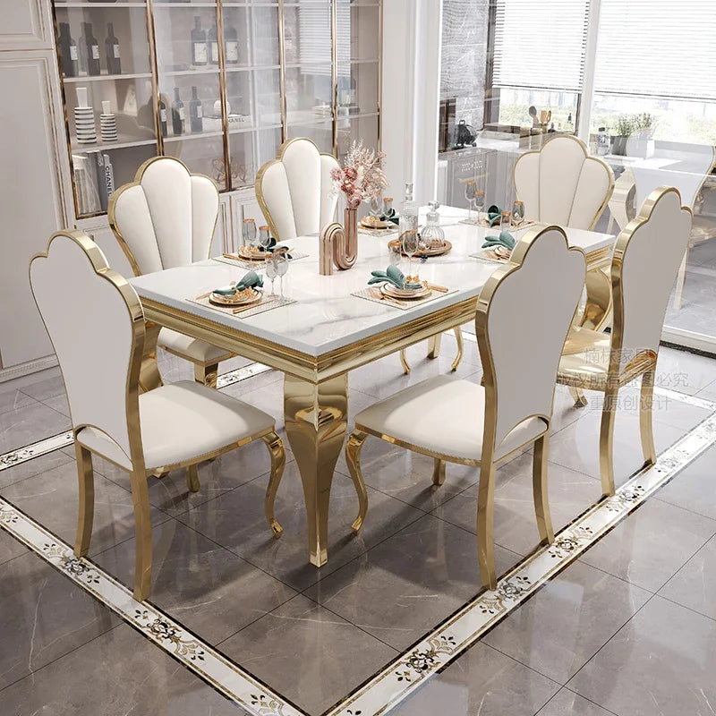 Rectangular Design Mesa Comedor Home Furniture Marble Luxury Dining Table Unique Gold Individual White Italian Dining Table