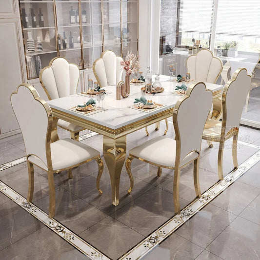 Rectangular Design Mesa Comedor Home Furniture Marble Luxury Dining Table Unique Gold Individual White Italian Dining Table