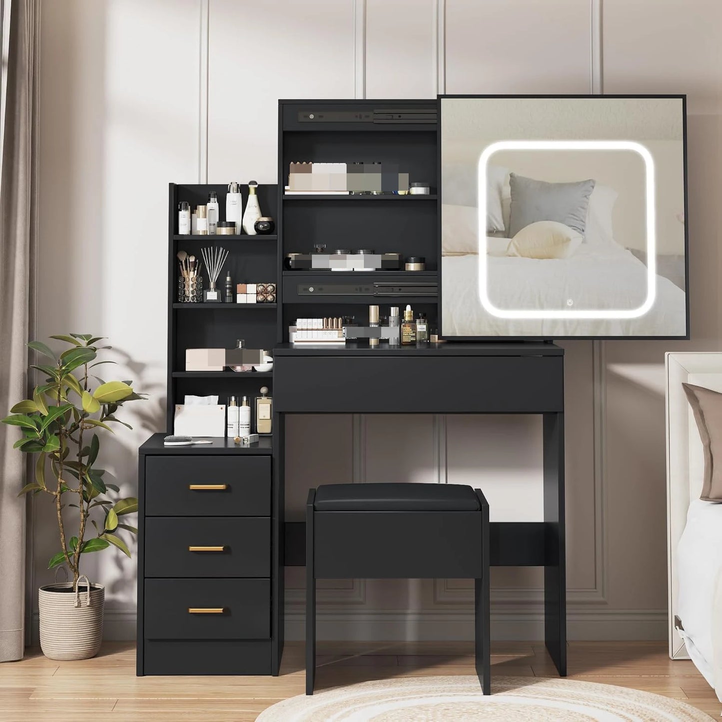 HiMISS Vanity Desk With Led Lights And Lighted Mirror