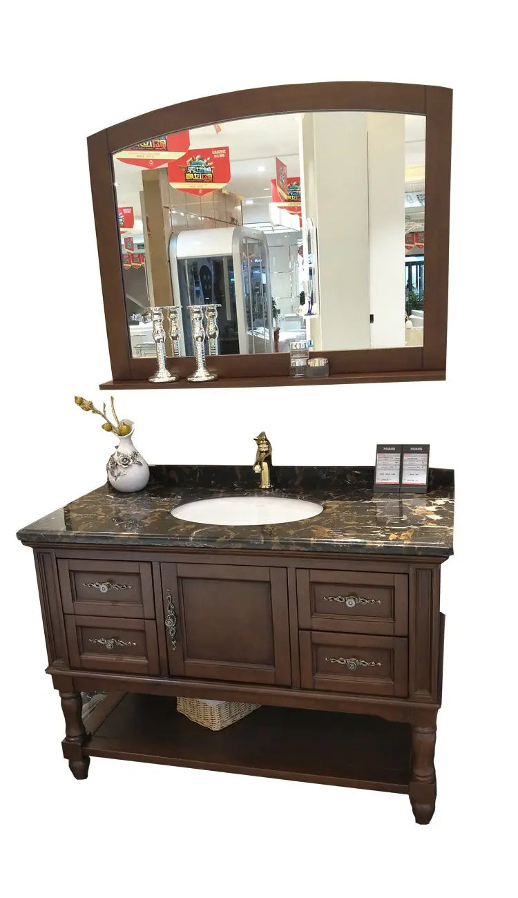 H1 Oak Bathroom Cabinet Set Marble Vanity Sink Toilet Cabinet Customized Solid Wood Floor-standing Wash Basin