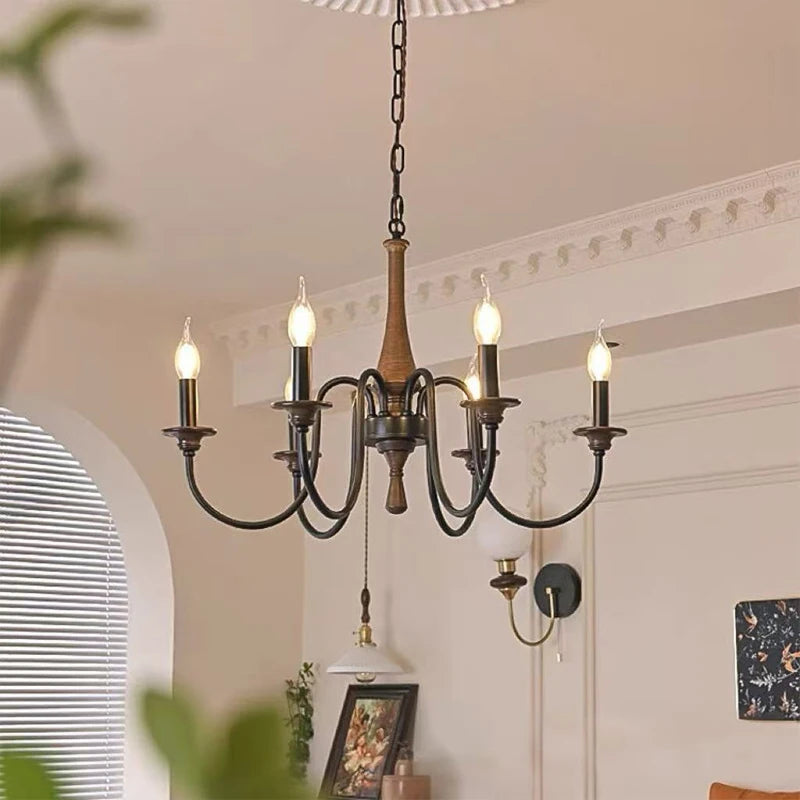 SaloEElaitte American Retro Wood Candle E27 Chandelier Pendant Light