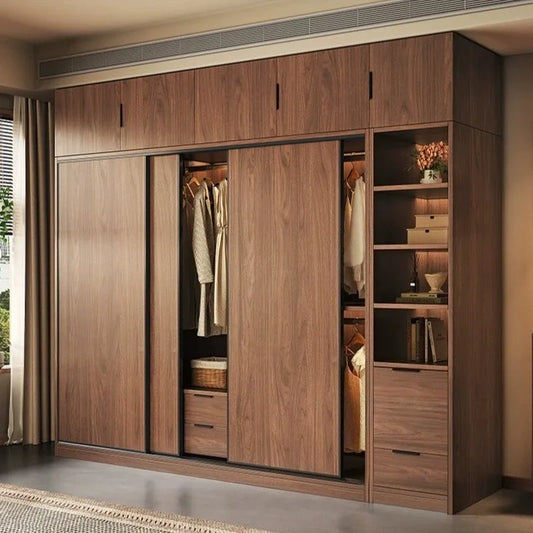 Storage Clothes Closet Furniture Household Bedroom Solid Wood Cabinet Light Luxury Sliding Door Large Wardrobe Clothing Cabinets