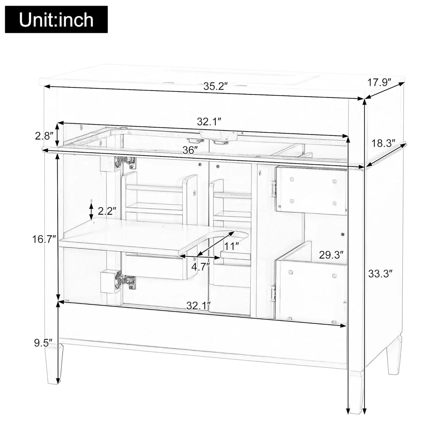 Free Standing Bathroom Vanity With Ceramic Sink And Wood Cabinet