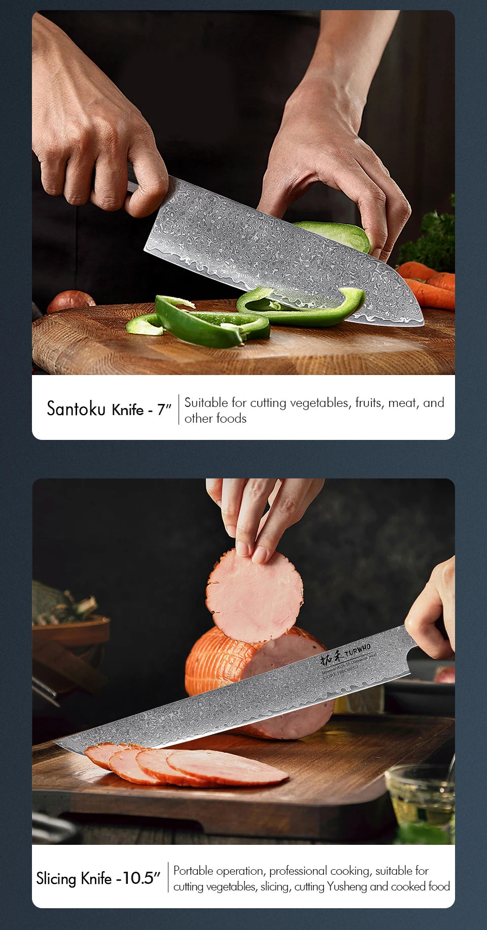 TURWHO Hand Forged Japanese Chef Knife Damascus Steel Santoku