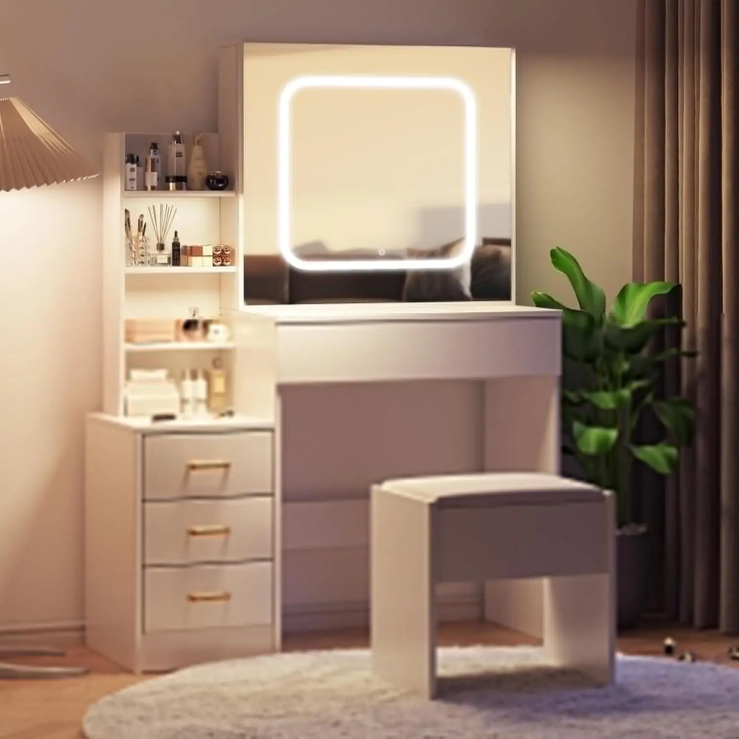 HiMISS Vanity Desk With Led Lights And Lighted Mirror