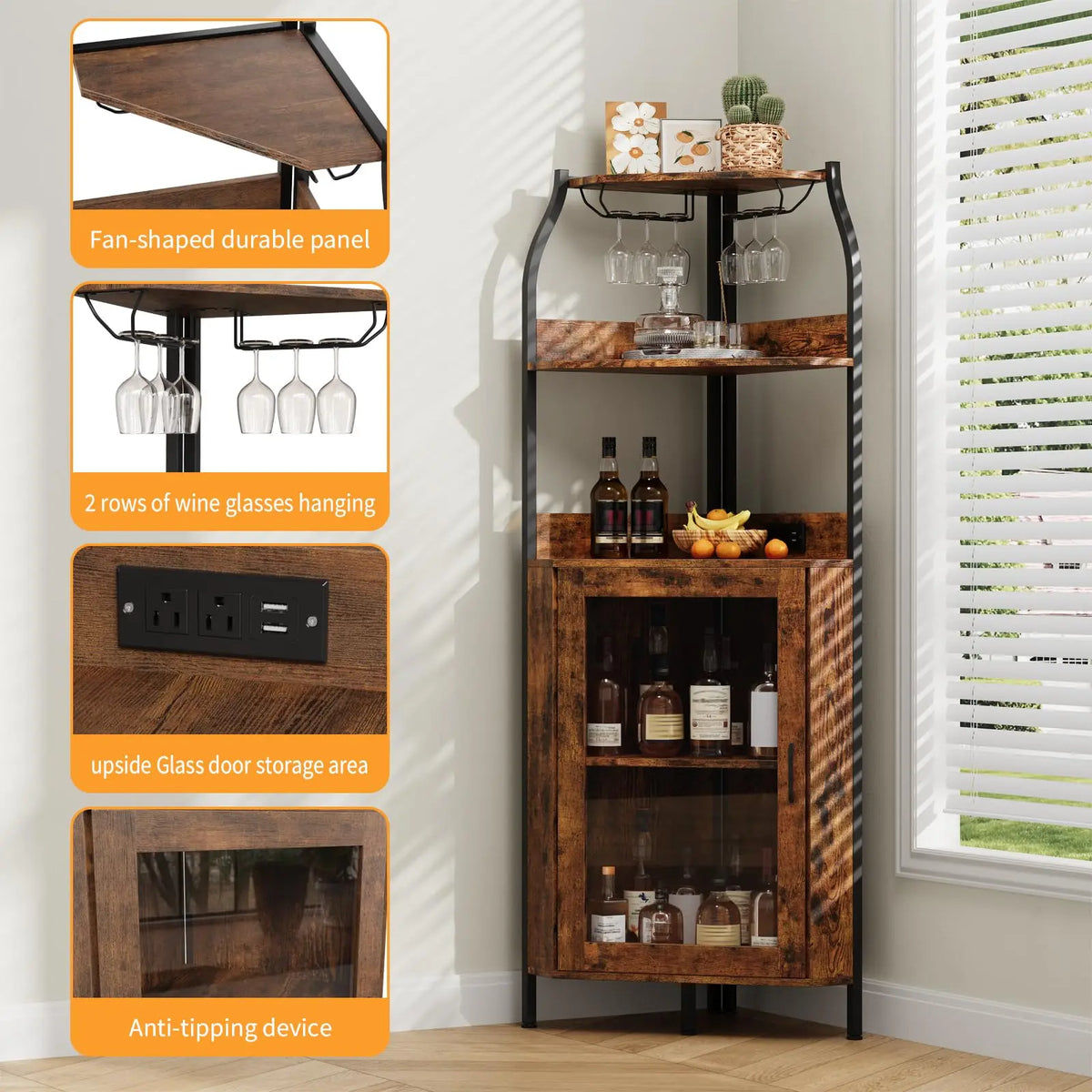 HiMISS Corner Bar Cabinet With LED Lights And Power Outlet