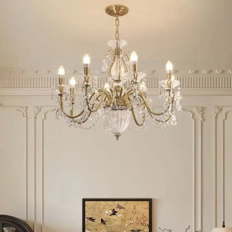 American Luxury Style Candle E14 Chandelier French Royal Living Room Led Pendant Lights Home Decor K9 Crystals Suspend Lamp