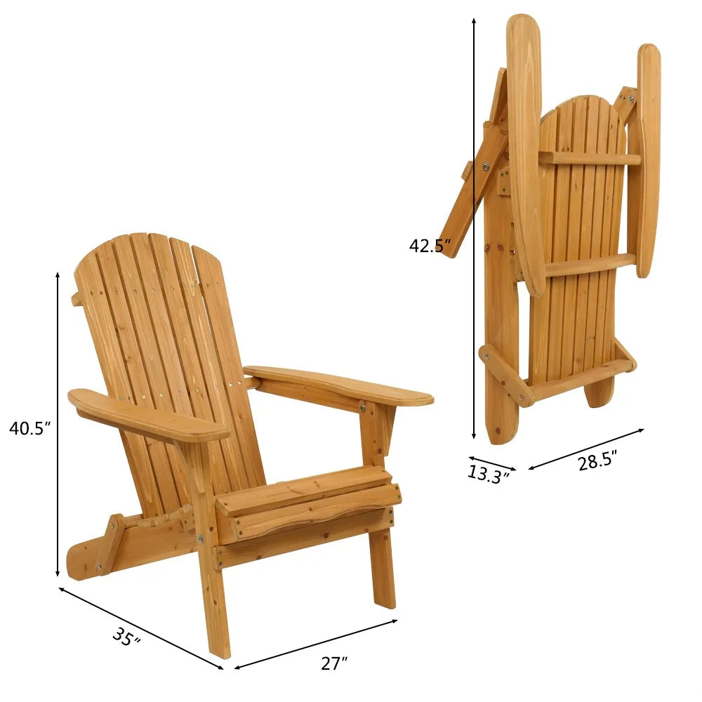 Two Adirondack Wood Foldable Lounge Chairs for Outdoor Patio