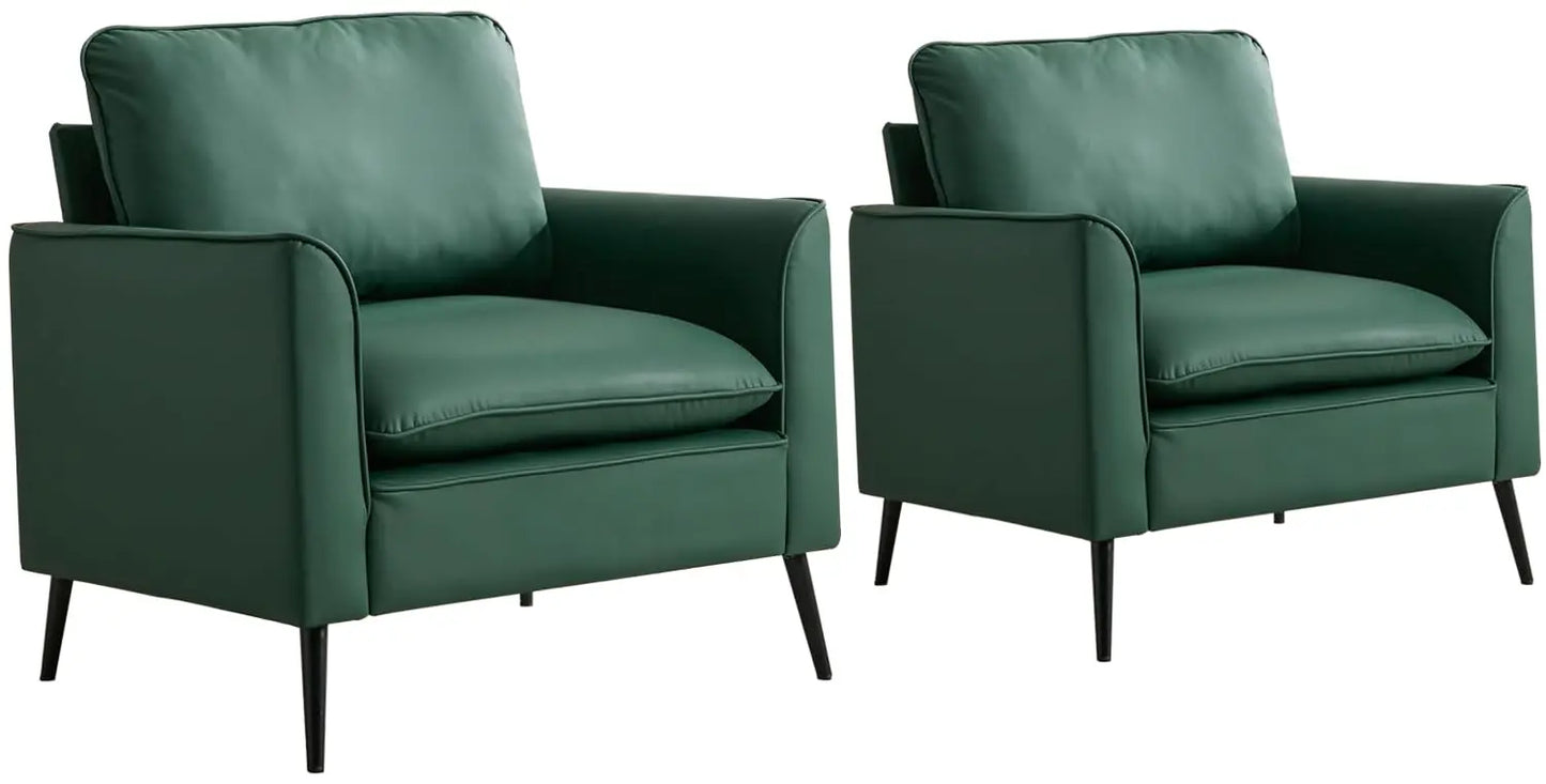 Mid-Century Faux Leather Accent Chair Set 2 w/ Removable Cushion & Metal Legs for Office Lounge Bedroom, Customized
