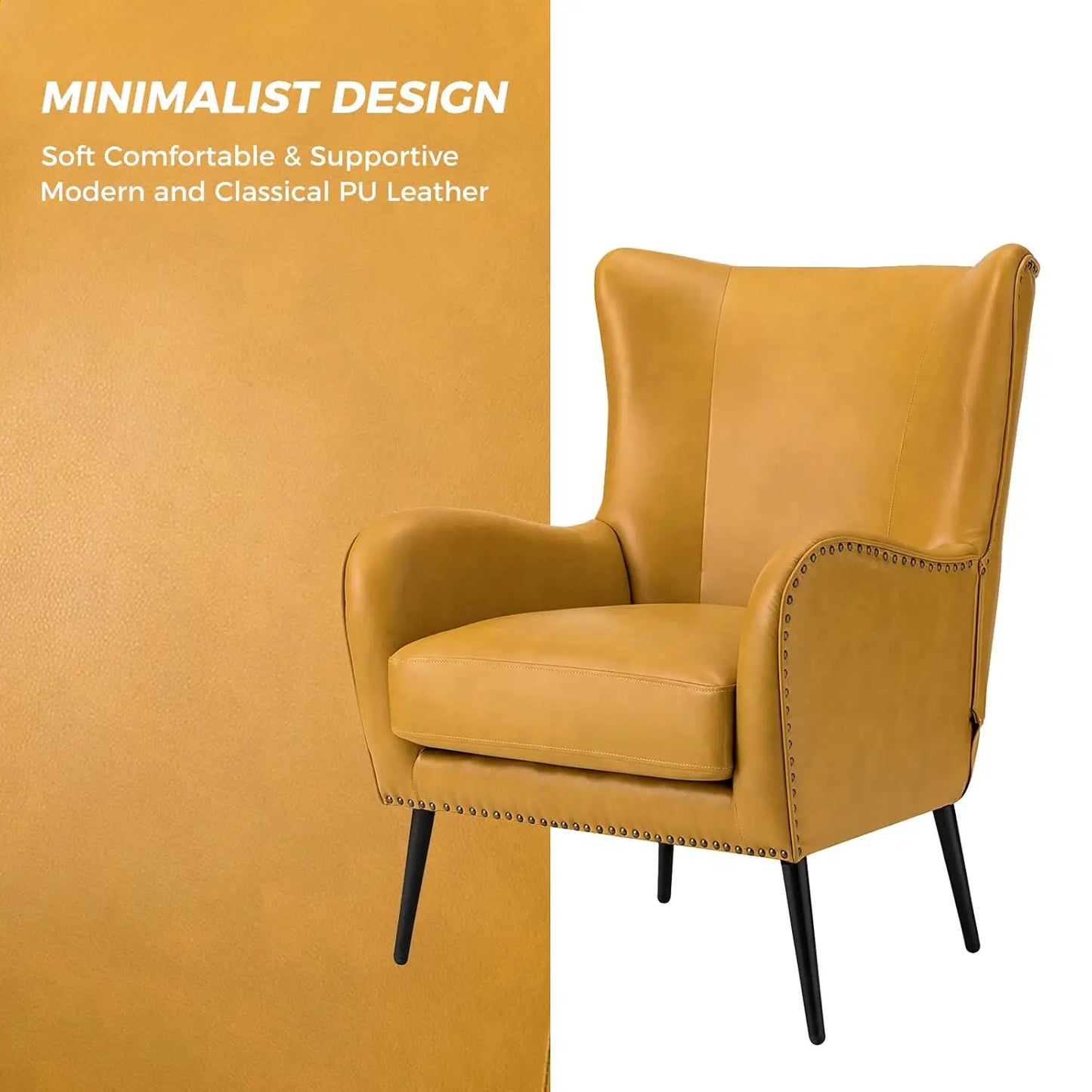 Faux Leather Accent Chair With Removable Cushion And Nailhead Trim