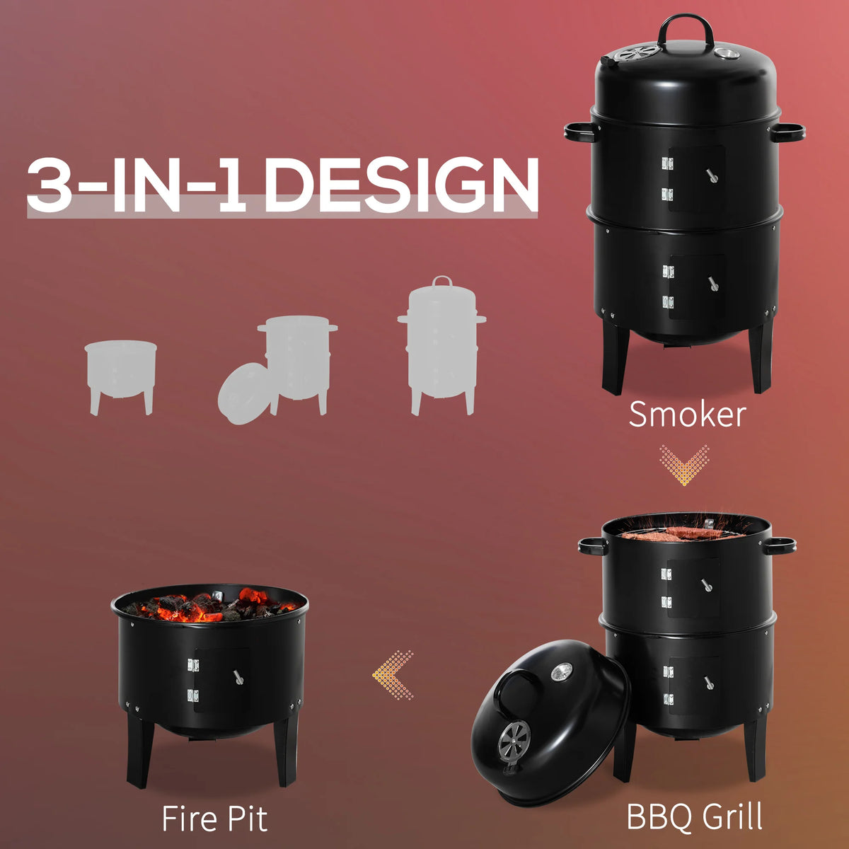 Outsunny Three In One Charcoal Smoker and Outdoor Barbecue Grill