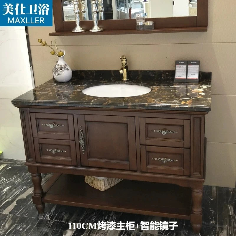 H1 Oak Bathroom Cabinet Set Marble Vanity Sink Toilet Cabinet Customized Solid Wood Floor-standing Wash Basin