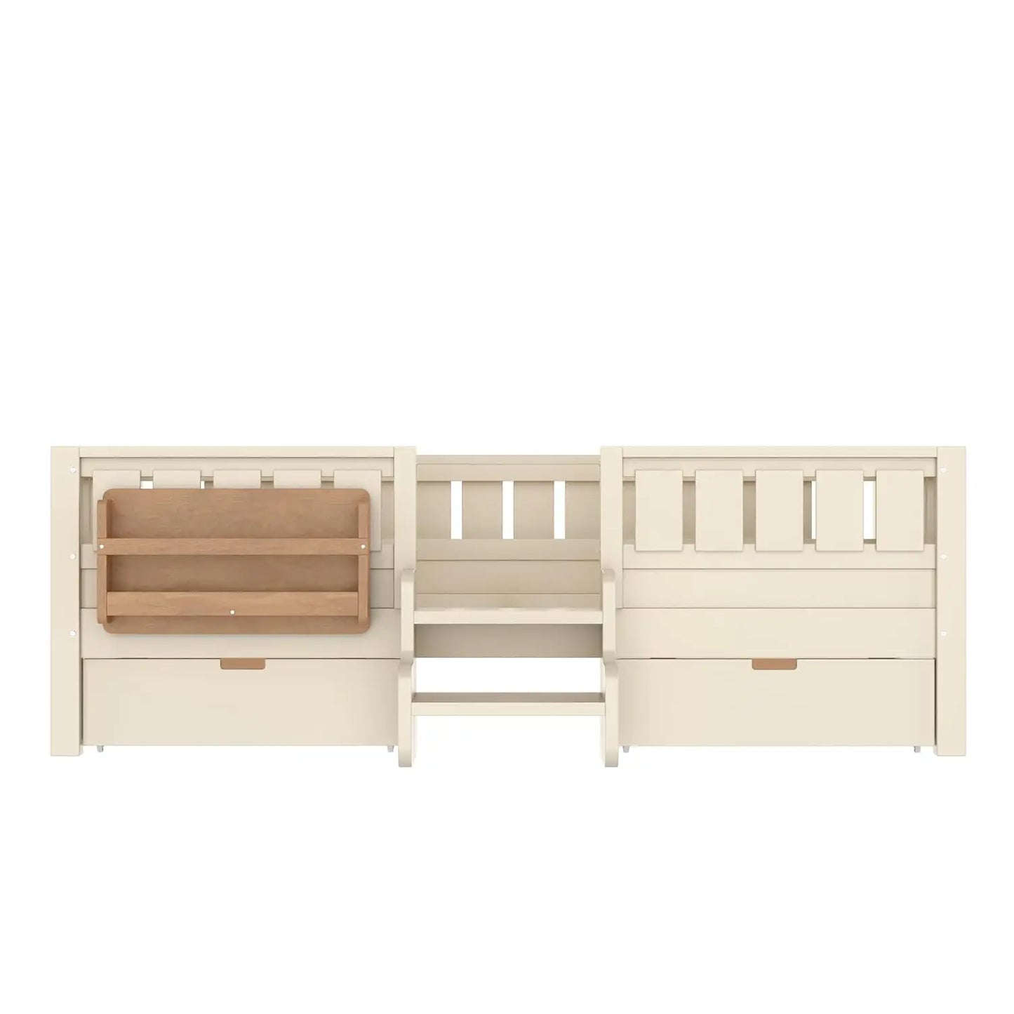 Twin Kids Bed With High Rails Built In Bookshelf Storage Wood Montessori