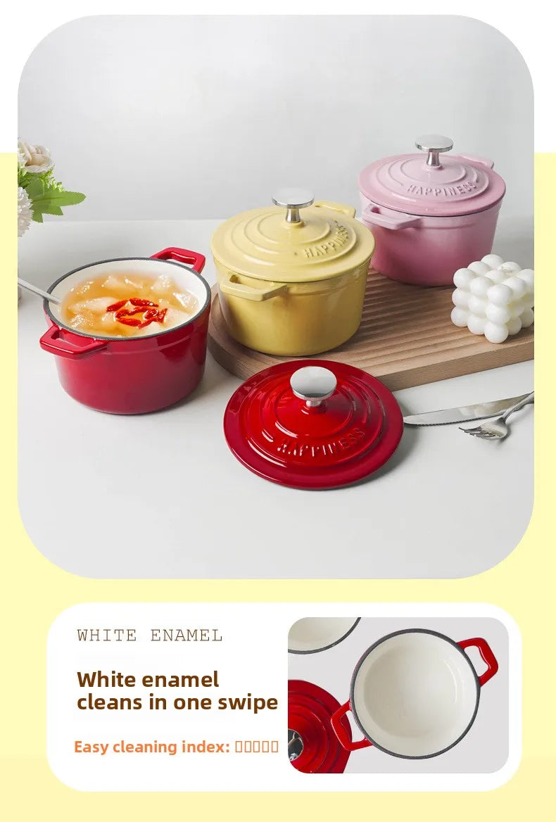 Physically Non-Stick Mini Stew Pot, Enameled Cast Iron Small Milk Pan, All Stove Compatible Soup Casserole Slow Cooker