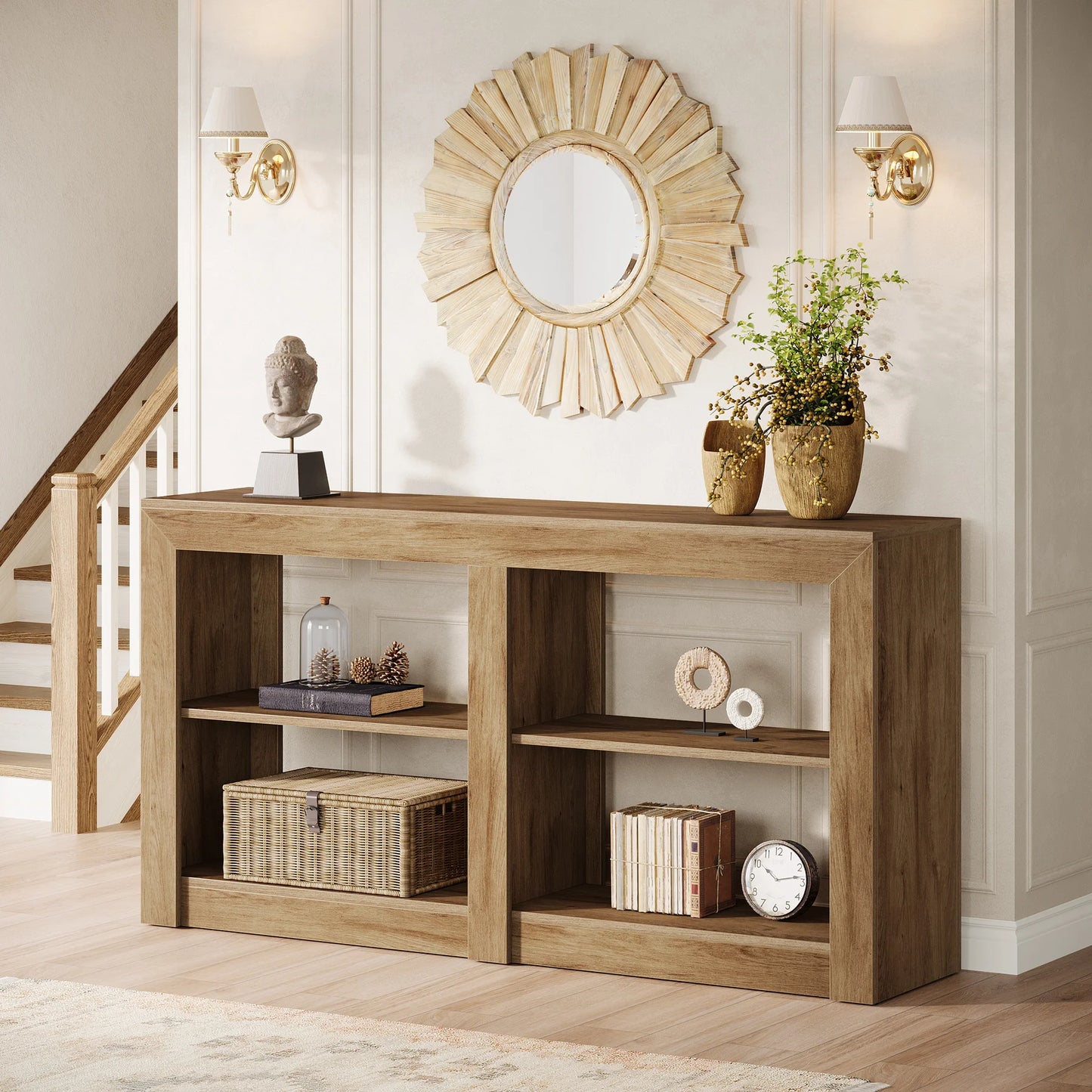 Tribesigns Farmhouse Console Table, Hallway Table for Entryway, Wood Console Behind Couch for Living Room, Hallway, Foyer, Oak