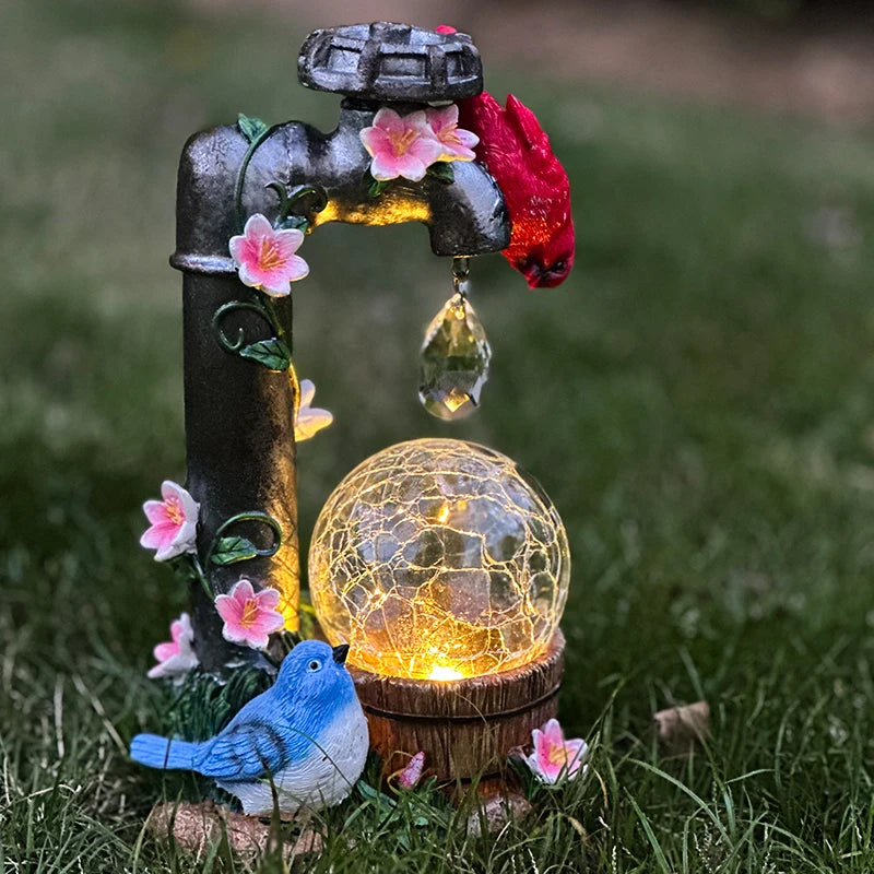 Solar Powered Cardinal Garden Statue With Light Up Glass Ball