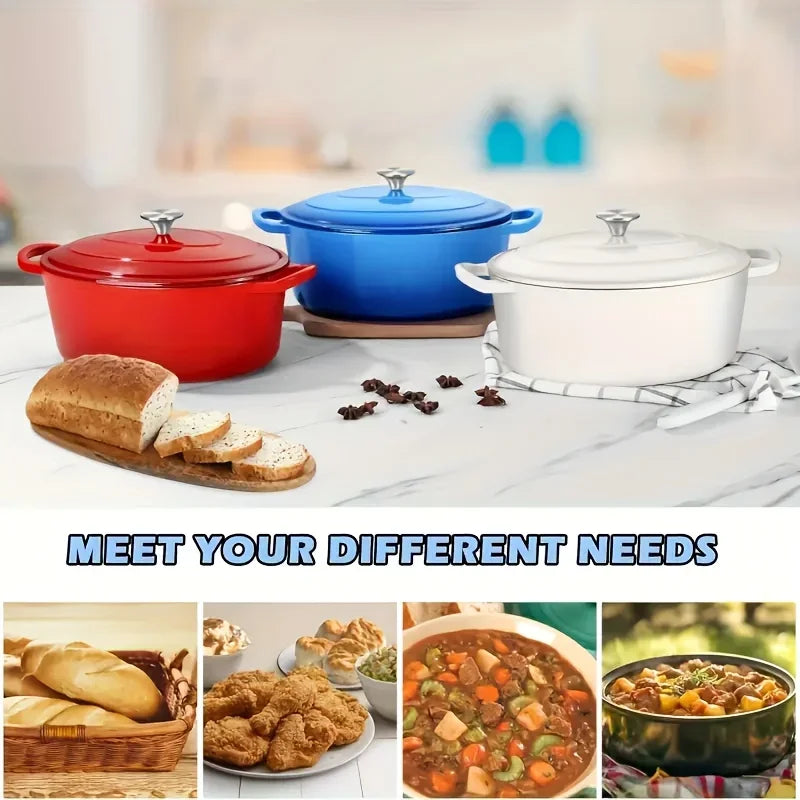 usEnameled Dutch Oven Pot with Lid, Enameled Cast Iron Dutch Oven Pot with Lid, Cast Iron Dutch Oven with Dual Handles for Bread Baking, Non-Stick Enamel Coated Heavy Duty Cookware, Easy to Clean, Heat Retentiond