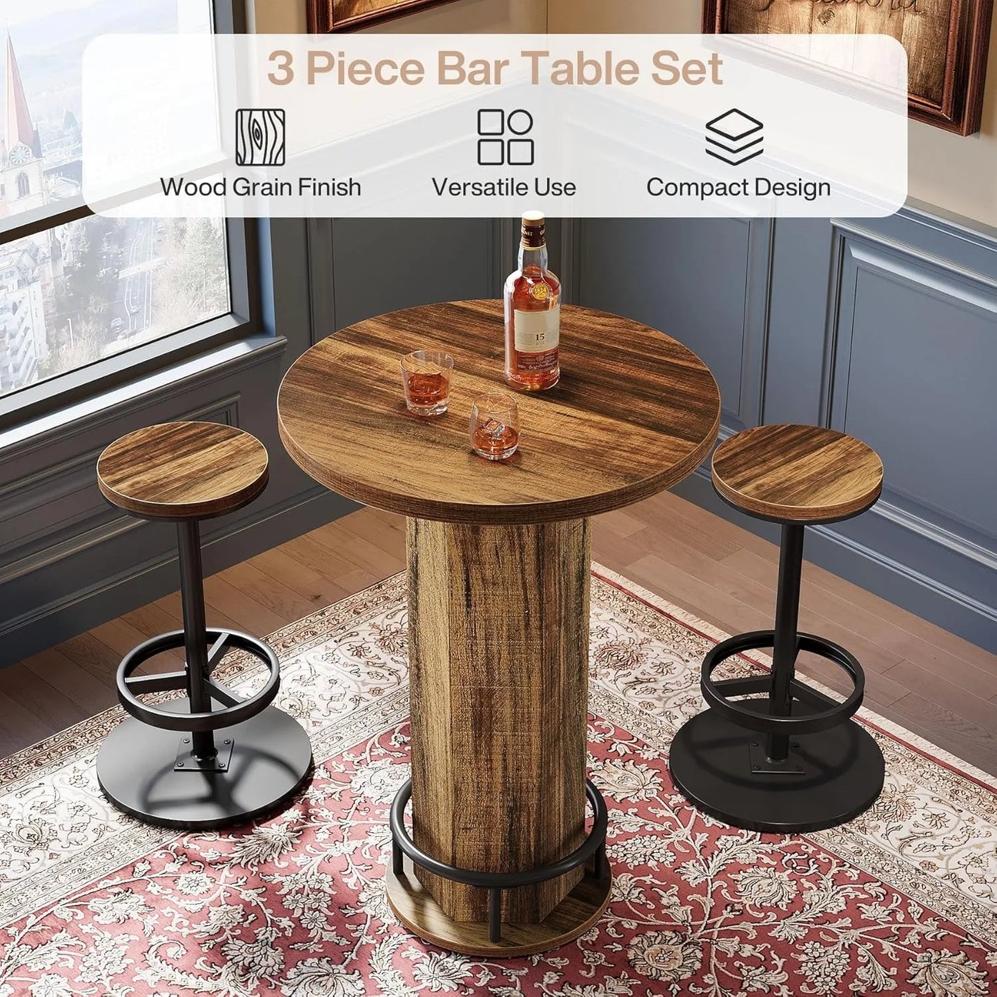 Little Tree Round Bar Table With Chairs Industrial Pub Set