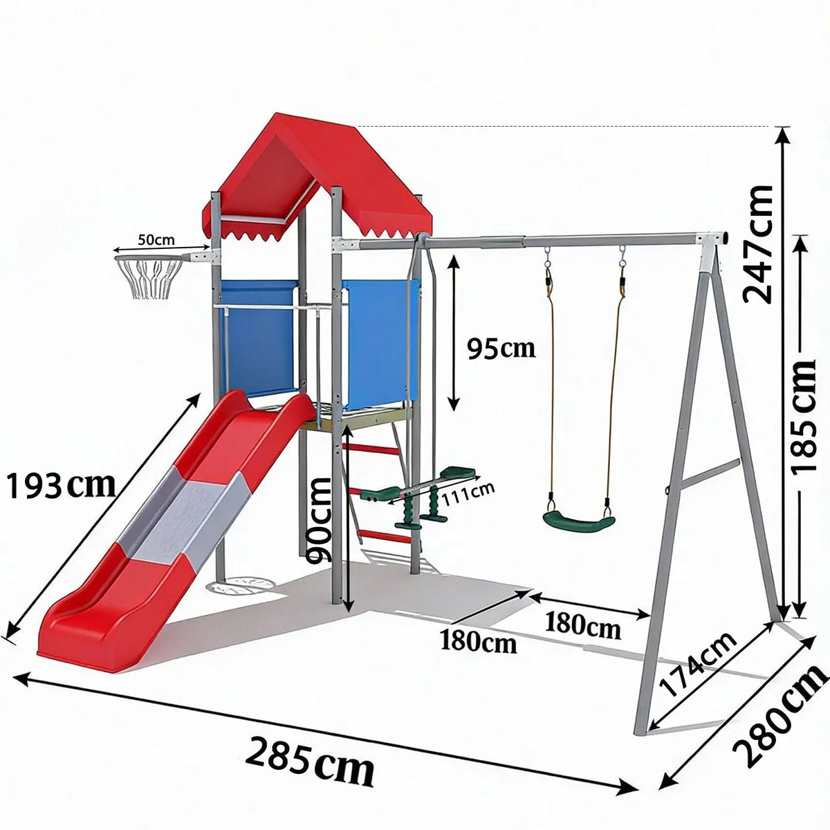 EliteZ Outdoor Playset With Swing Slide And Basketball Hoop