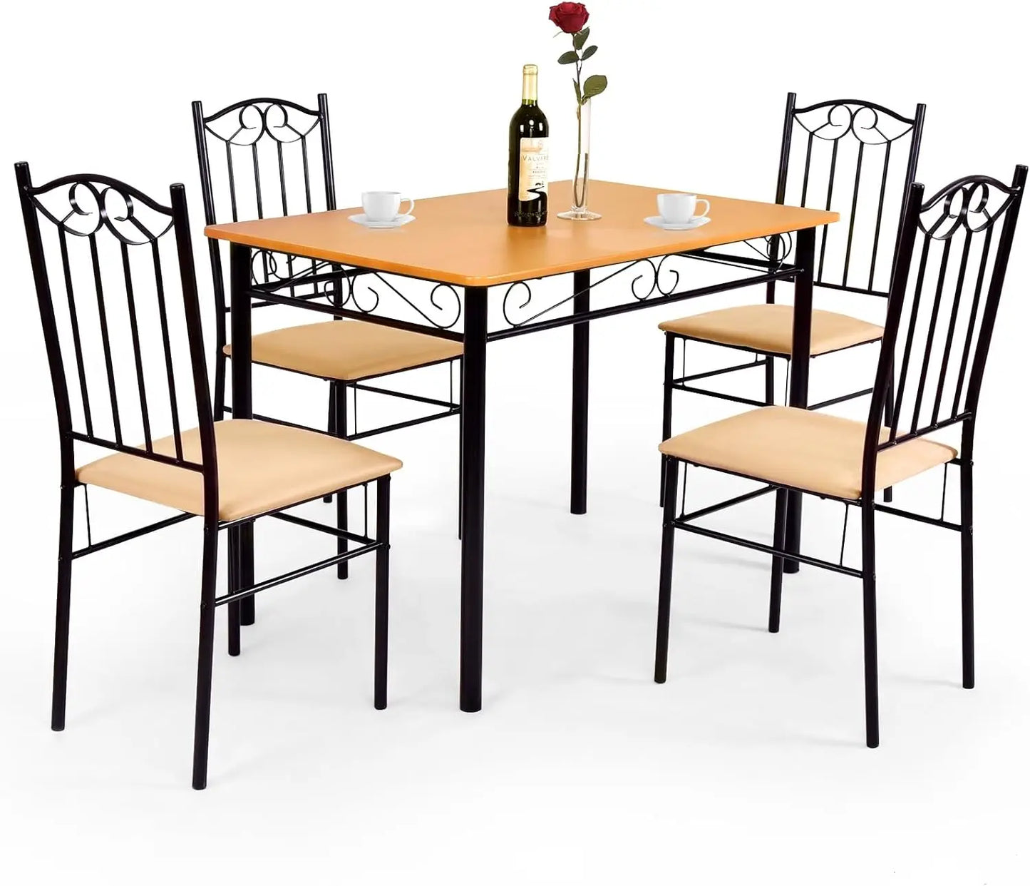 Dining Table Set With Wood Top And Padded Chairs Collection