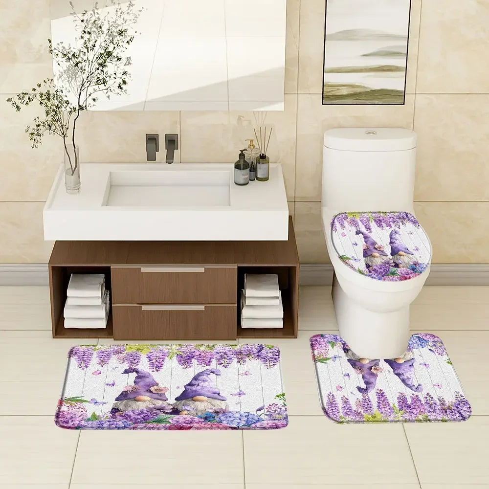 Purple Lavender Vineman Botanical Bath Rug Set For Bathroom Decor