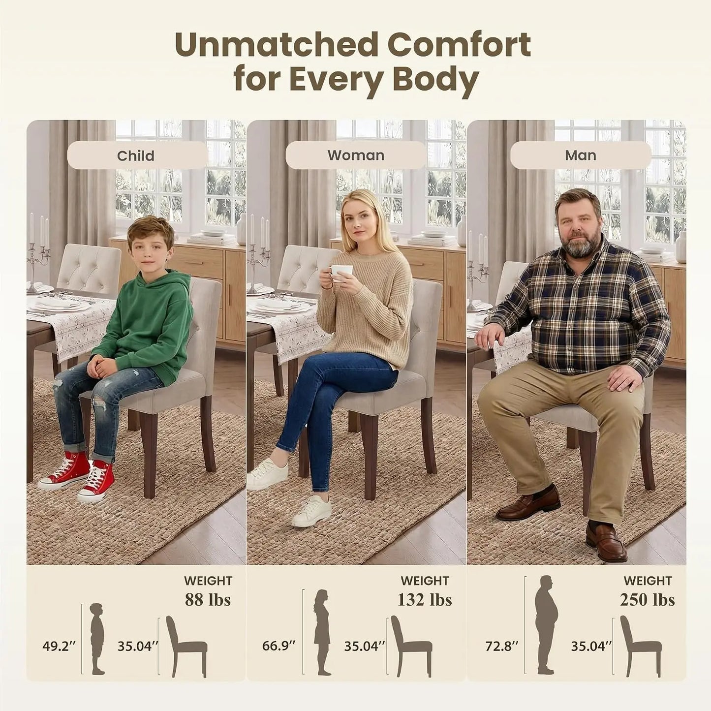 Modern Upholstered Parsons Dining Chairs Set of 6, Diamond Tufted Back & Solid Wooden Frame for Kitchen & Dining Room, Custom