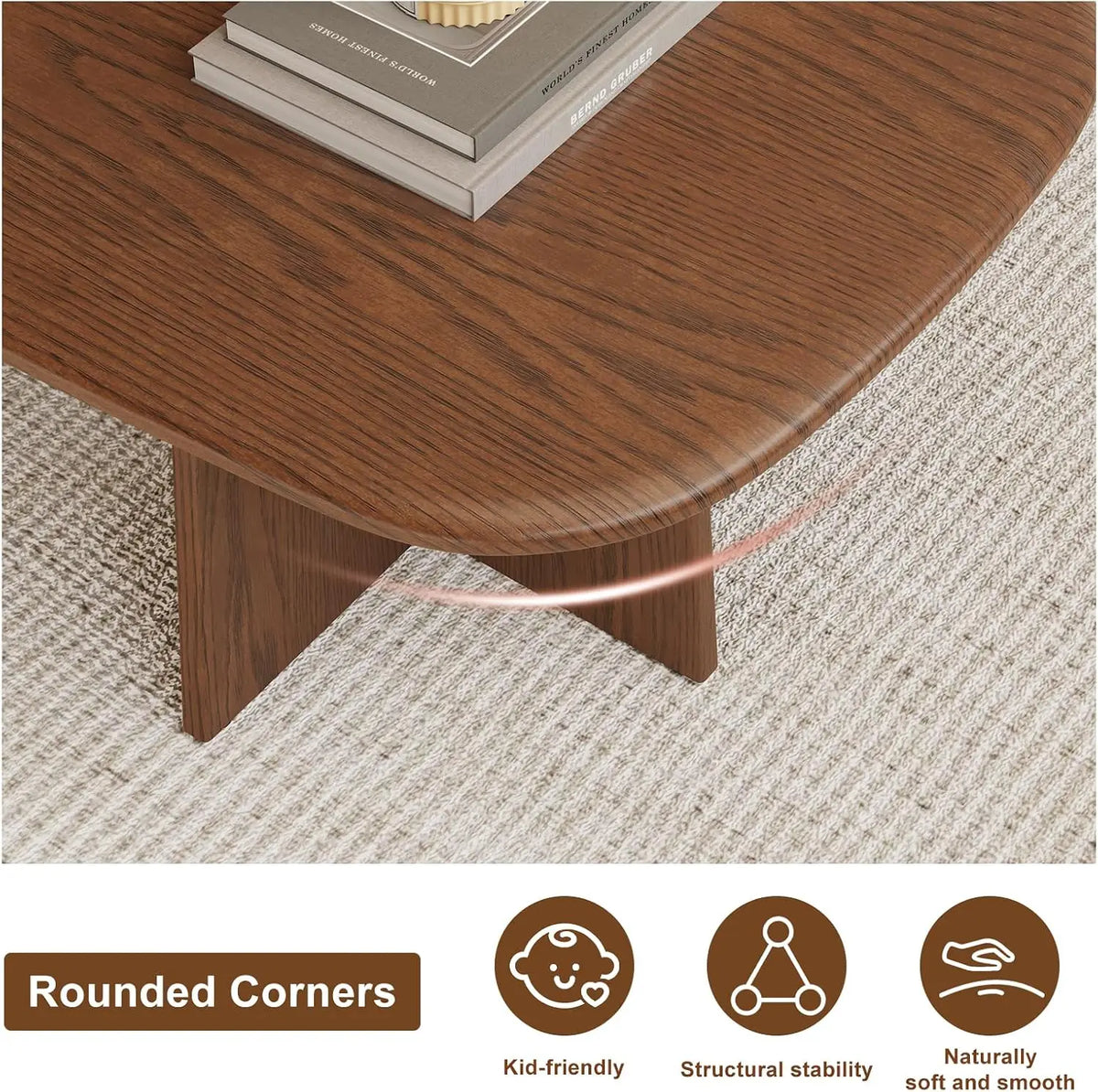 Mid Century Rubberwood Coffee Table With U Shaped Legs