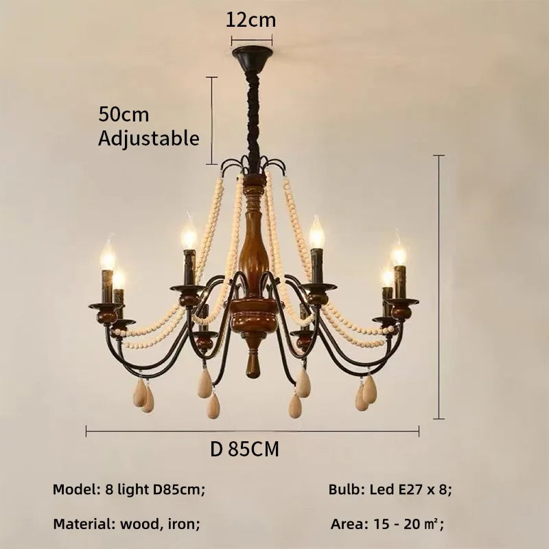 SaloEElaitte American Retro Wood Candle E27 Chandelier Pendant Light